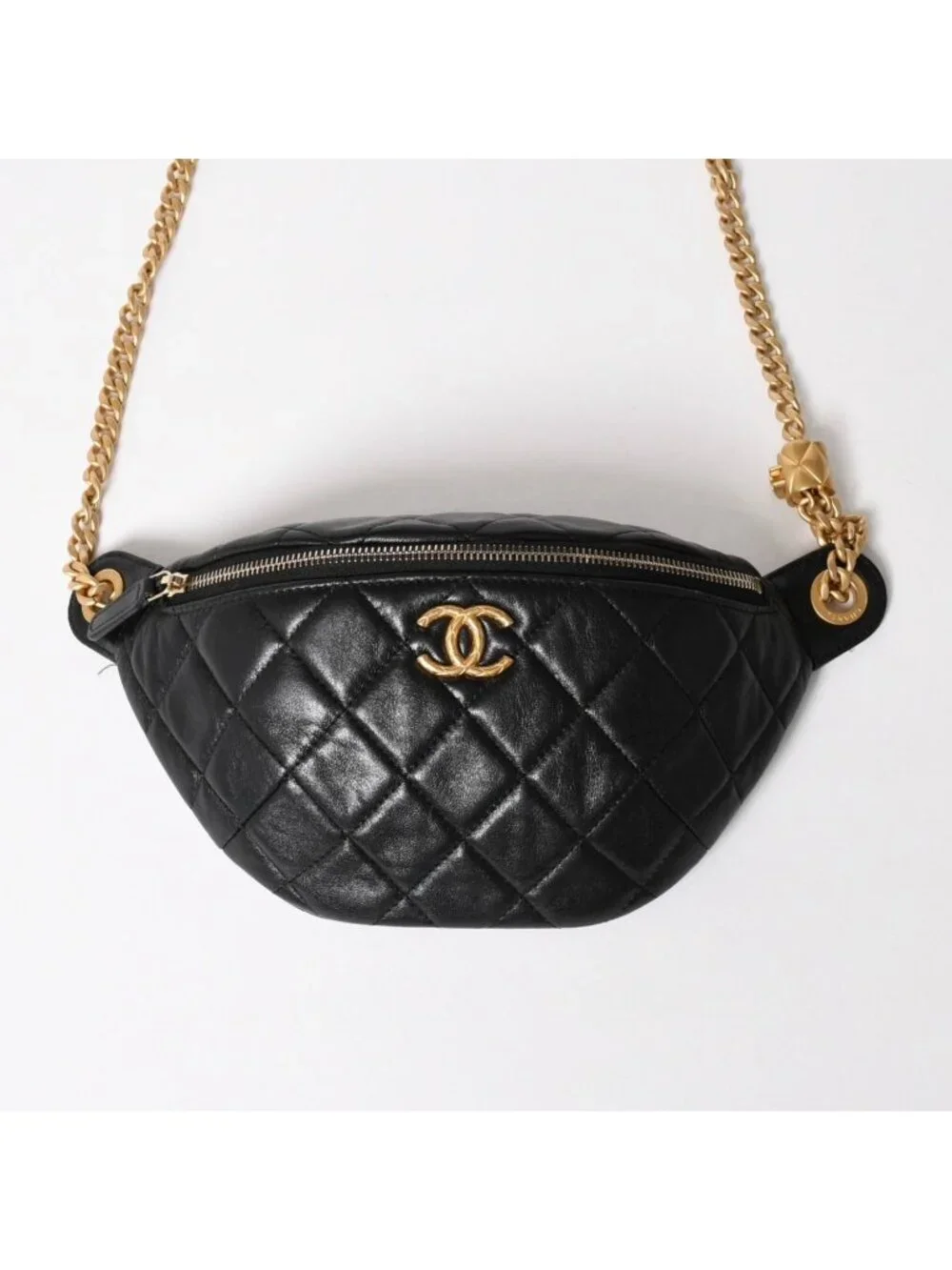 Chanel Quilted Heart Chain Waist Bag Mini Random Model Lambskin Black Gold